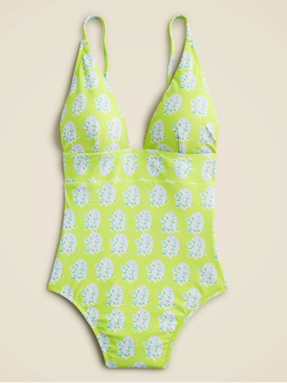NWOT J. Crew x SZ Blockprints Plunge One-Piece Swimsuit in Green Paisley Rare